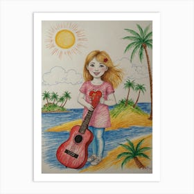 Girl With Guitar Art Print