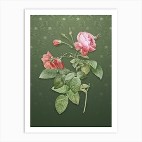 Vintage Pink Boursault Rose Botanical on Lunar Green Pattern n.1651 Art Print