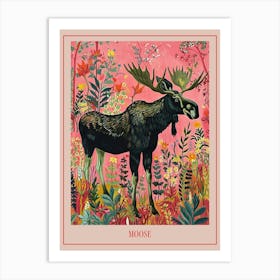 Floral Animal Painting Moose 1 Poster Art Print