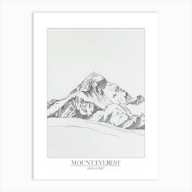 Mount Everest Nepal Tibet Line Drawing 5 Poster Art Print