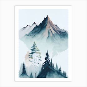 Mountain And Forest In Minimalist Watercolor Vertical Composition 352 Art Print