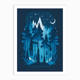 A Fantasy Forest At Night In Blue Theme 55 Art Print