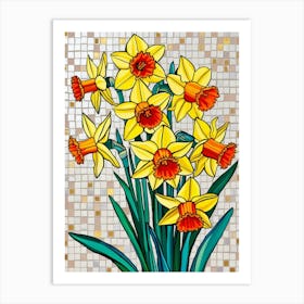 Daffodils On Mosaic Background Art Print