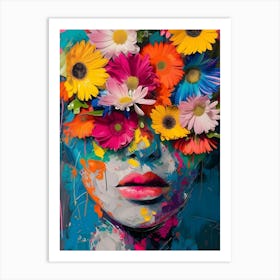 Woman With Flowers On Her Face Art Print