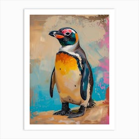 Galapagos Penguin Gold Harbour Colour Block Painting 2 Art Print