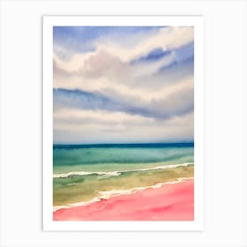 Ngapali Beach, Myanmar Pink Watercolour Art Print