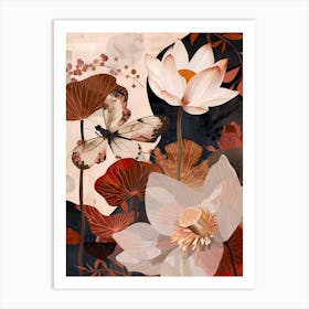 Lotus Flowers And Butterflies Art Print