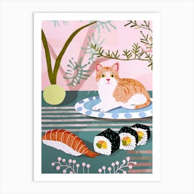 Cat And Sushi 4 Art Print