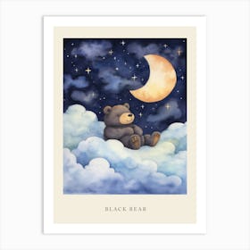 Baby Black Bear 2 Sleeping In The Clouds Nursery Poster Art Print