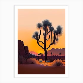 Joshua Tree At Dawn In Desert Vintage Botanical Line Drawing  (9) Art Print