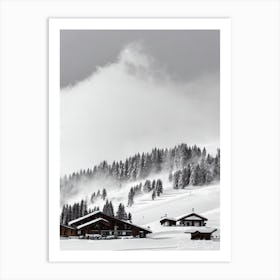 Crans Montana, Switzerland Black And White Skiing Poster Art Print