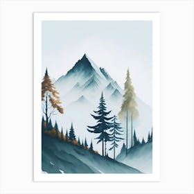 Mountain And Forest In Minimalist Watercolor Vertical Composition 346 Art Print