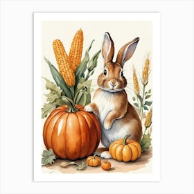 Painting Of A Cute Bunny With A Pumpkins (11) Art Print