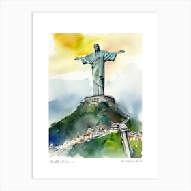 Christ The Redeemer, Rio De Janeiro, Brazil 2 Watercolour Travel Poster Art Print