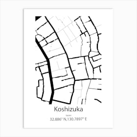 Koshizuka,Japan Minimalist Map Art Print