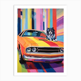 Dodge Challenger Vintage Car With A Dog, Matisse Style Painting 0 Art Print