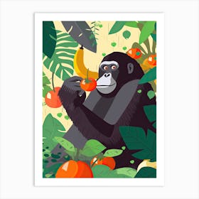 Gorilla Art Eating Fruits Cartoon Illustration 3 Art Print