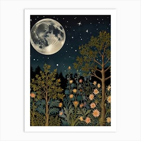 Moonlight In The Woods Style William Morris 1 Art Print 7 Art Print