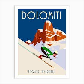 Dolomiti Ski Poster Cream & Navy Art Print
