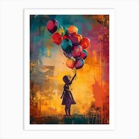 Girl With Balloons, Vibrant, Bold Colors, Pop Art Art Print