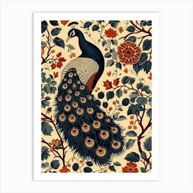 Vintage Sepia Floral Peacock 2 Art Print