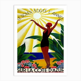 Sunbathing At French Riviera Art Print