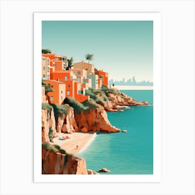 Abstract Illustration Of Spiaggia Del Principe Sardinia Italy Orange Hues 3 Art Print
