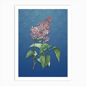 Vintage Common Pink Lilac Plant Botanical on Bahama Blue Pattern n.0087 Art Print