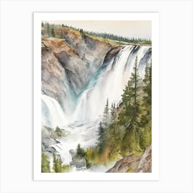 The Upper Falls Of The Yellowstone River, United States Water Colour  (3) Art Print