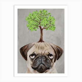 Pug With Tree Art Print
