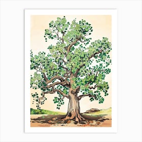 Pecan Tree Storybook Illustration 1 Art Print