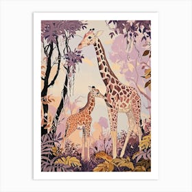Sweet Giraffe & Calf Illustration 4 Art Print