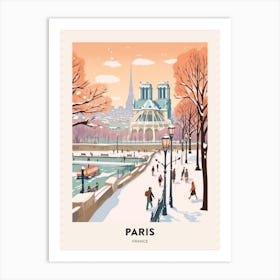 Vintage Winter Travel Poster Paris France 1 Art Print