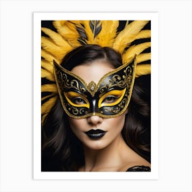 A Woman In A Carnival Mask, Yellow And Black (4) Art Print