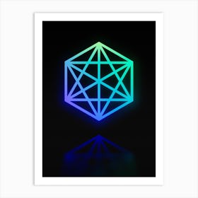 Neon Blue and Green Abstract Geometric Glyph on Black n.0326 Art Print