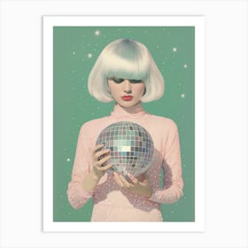 Disco Ball Girl,Retro, Pink Pastel, Preppy Aesthetic Art Print