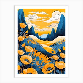 Cartoon Poppy Field Landscape Illustration (94) Art Print
