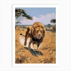 Barbary Lion Relief Illustration Savana 4 Art Print