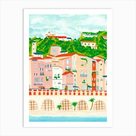 Menton, Belle Provence, France, French Riviera Beach View, Travel Art print Art Print