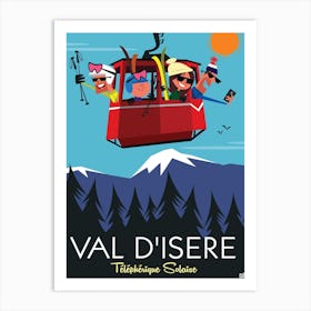 Val D Isere Cable Car Poster Blue & Purple Art Print
