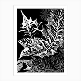 Long Eared Holly Fern Linocut Art Print