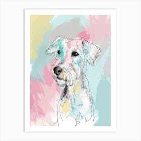 Pastel Bedlington Terrier Dog Line Illustration 1 Art Print