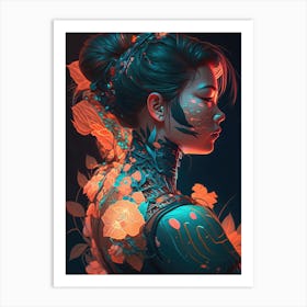 Flower Cyberpunk Girl 1 Art Print