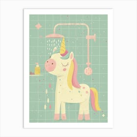 Pastel Unicorn Storybook Style In The Shower 1 Art Print