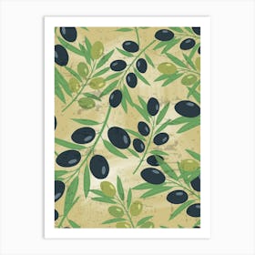 Olives Seamless Pattern Vector - olives poster, kitchen wall art 1 Art Print