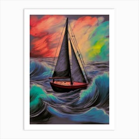 Sailboat In The Ocean, Charcoal Art Print