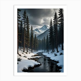 Snowy Forest Mountains Art Print