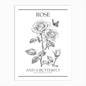 Butterfly Rose Line Drawing 3 Poster Art Print