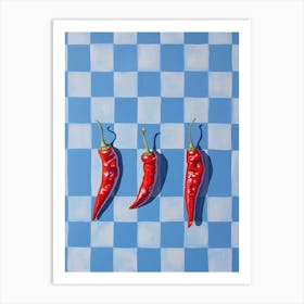 Red Chillis Blue Checkerboard 1 Art Print