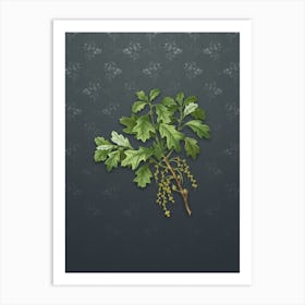 Vintage Bear Oak Botanical on Slate Gray Pattern n.0681 Art Print